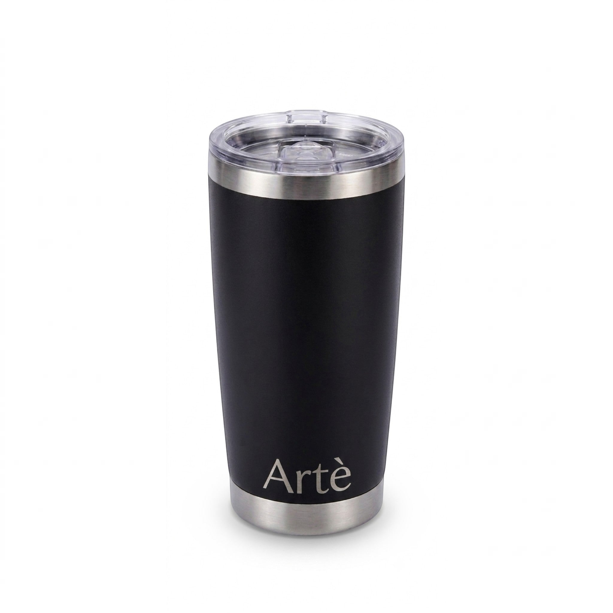 ArtèCup 20oz matte black stainless steel vacuum insulated tumbler with a clear leak-resistant lid