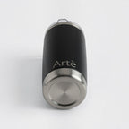 ArtèCup 20oz matte black stainless steel vacuum insulated tumbler with a clear lid, viewed from the bottom angle.