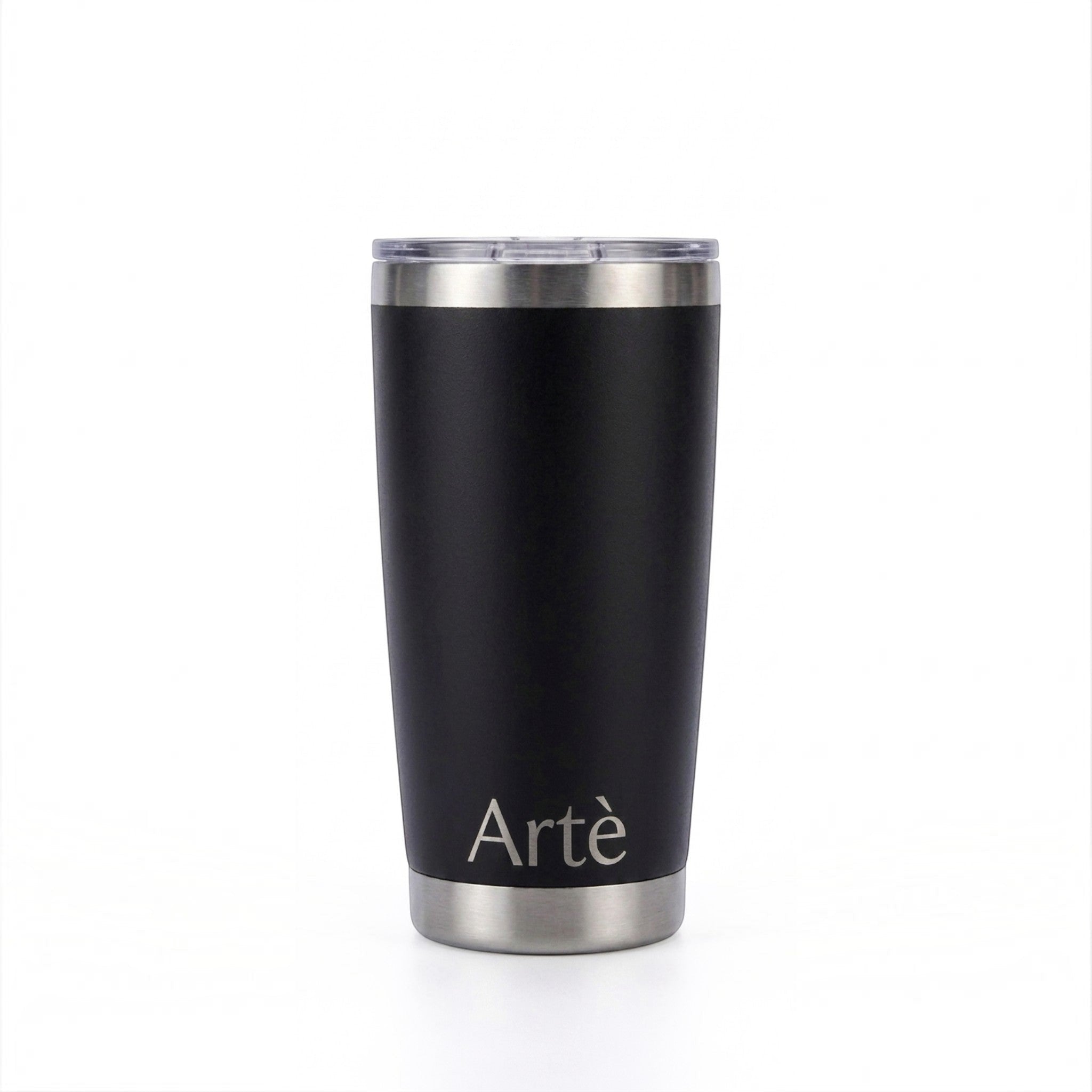 ArtèCup 20oz matte black stainless steel vacuum insulated tumbler with a clear leak-resistant lid