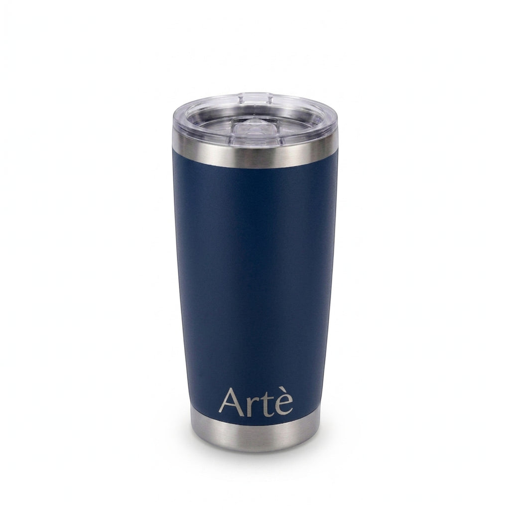 ArtèCup 20oz navy blue stainless steel vacuum insulated tumbler with a clear leak-resistant lid
