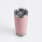 ArtèCup 20oz stainless steel tumbler in matte pastel pink with a clear leak-resistant lid on a white background