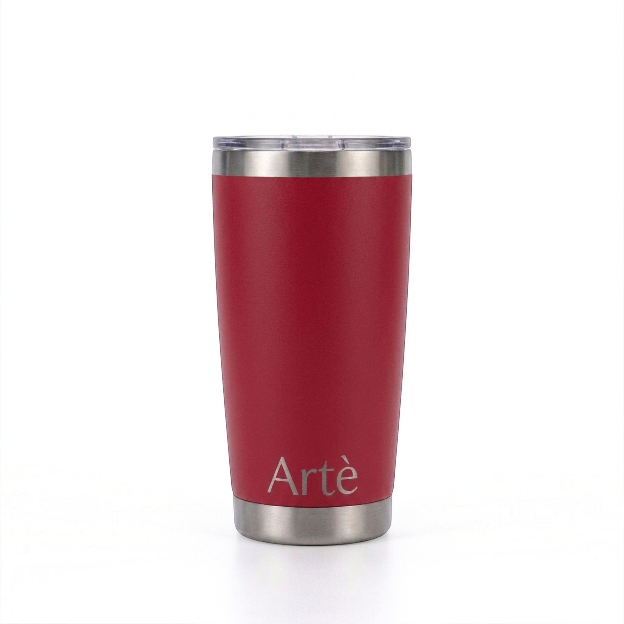 ArtèCup 20oz red stainless steel vacuum insulated tumbler with a clear leak-resistant lid