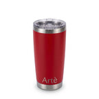 ArtèCup 20oz red stainless steel vacuum insulated tumbler with a clear leak-resistant lid