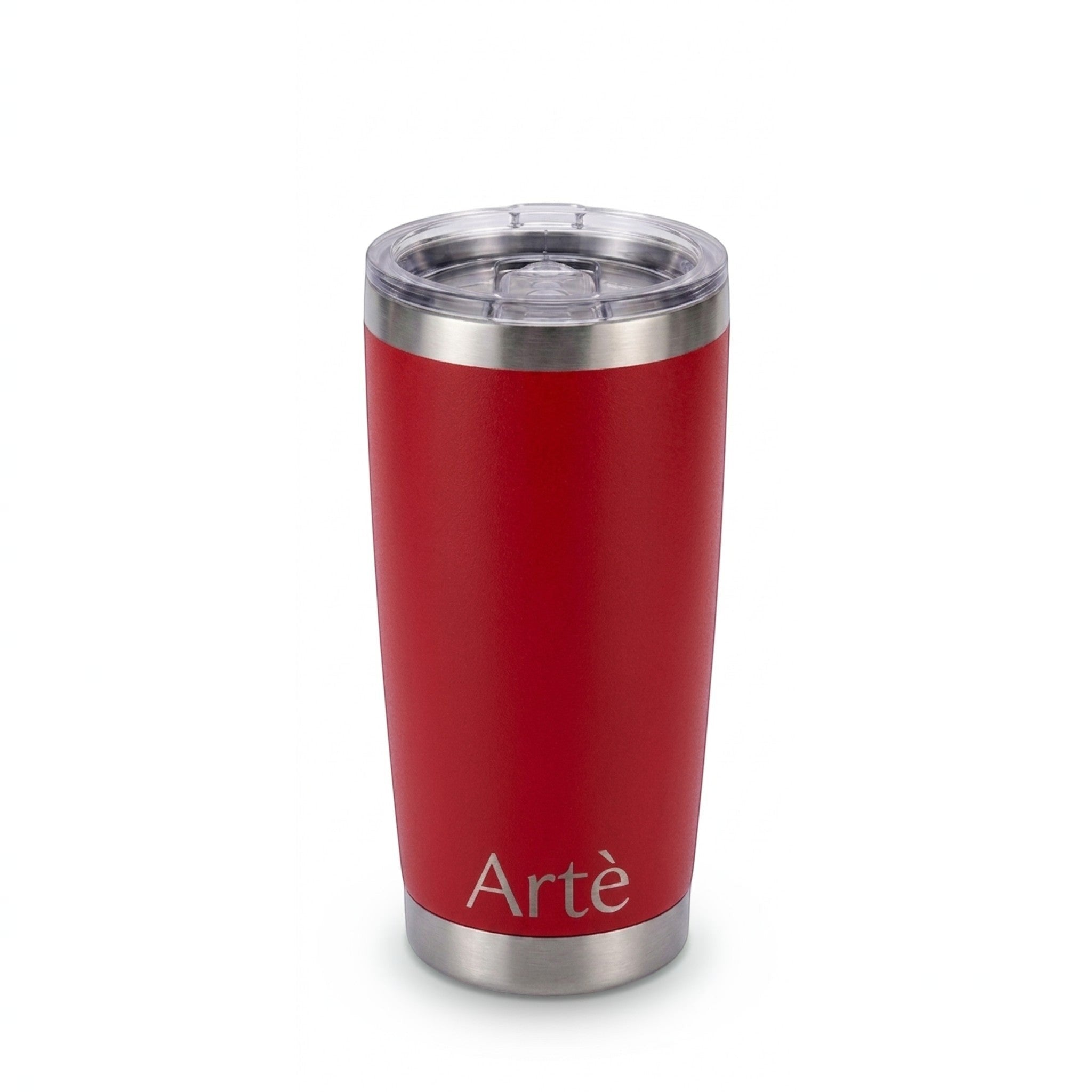 ArtèCup 20oz red stainless steel vacuum insulated tumbler with a clear leak-resistant lid