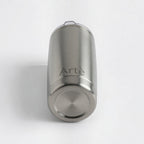 ArtèCup 20oz stainless steel tumbler with a brushed metal finish and clear lid, viewed from the bottom angle.